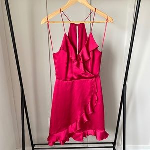 Red Satin Ruffle Flare Dress XS - Dynamite